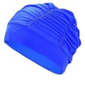 Badmössor för kvinnor, simning, nylonduk, plisserad badmössa för långt hår, stor, hög elastisk badmössa, simhattar Blue