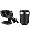 Miniatyrbillede 2 af 4: Bilaskebæger med låg og blåt LED-lys, bærbar røgfri skraldespand i rustfrit stål, biltilbehør, passer til de fleste kopholdere i biler Black with Vent Holder