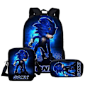 Pikkukuva 1 / 5: Sonic Ala-asteen Koululaukku Kolmiosainen Setti Anime Sarjakuva Reppu Olkalaukku Penaali korkealaatuinen Q backpack