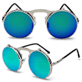 Pikkukuva 2 / 2: Miesten Naisten Retro Käännettävät Pyöreät Steampunk-aurinkolasit Suojalasit Pyöreät Aurinkolasit Vintage-silmälasit Silver Frame Green Lenses