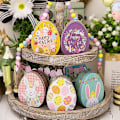 Miniatyrbilde 2 av 4: Happy Easter Godteboks Flat Egg Form Godteriboks Tegneserie Kaninmønster Bærbar Jernkunst Kjeks Kakeboks Barne Gaveboks Påskefest Gunst G