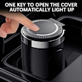 Miniatyrbillede 3 af 4: Bilaskebæger med låg og blåt LED-lys, bærbar røgfri skraldespand i rustfrit stål, biltilbehør, passer til de fleste kopholdere i biler Black with Vent Holder