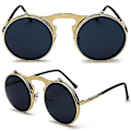 Pikkukuva 2 / 3: Miesten Naisten Retro Käännettävät Pyöreät Steampunk-aurinkolasit Suojalasit Pyöreät Aurinkolasit Vintage-silmälasit Gold Frame Black Gray Lenses