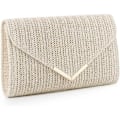 Miniatyrbillede 1 af 5: Stråtaske Clutch Raffia Rattan Sommertaske Vævede Strandtasker til Kvinder Bryllup Ferie Rejse Party 2024 (FMY) Beige