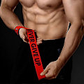 Miniatyrbild 5 av 5: Viktlyftremmar Vadderade Handledsstyrka Träningsstöd Marklyftsremmar För Män Och Red NEVER GIVE UP 2pcs