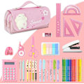 Miniatyrbilde 4 av 7: Penneveske Jenter, Kawaii Penneveske med 3 Rom, Søt Skrivesaker Organizer Penn Bag for Skolebarn Sponge pink
