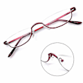 Miniatyrbild 1 av 5: Läsglasögon Metall Fjädergångjärn Halvmåne Semi Rimless Läsare 1.0~4.0 Red 4.00 strength