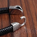 Miniatyrbild 3 av 5: Färgat flätat läderarmband herr dam rostfritt stål ormhuvudspänne handledsmanschett armband