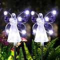 2 lysende engle (lilla) udendørs havedekoration, dekorativ solcellelampe, mindegave, LED-belysning, TH