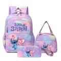 Stitch Cartoon Backpack 3-Piece Set - Waterproof Large Capacity School Bag for Students Purple 4