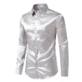 Glänsande slim fit satinskjorta för män, långärmad, ljusgrå, storlek L light grey L