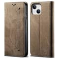 Stöttåligt plånboksfodral med ställ i PU-läder och denimtextur för iPhone 15 Plus