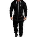 Herre Onesie Hettegenser Glidelås Jumpsuit Vinter Uformell Hette Romper Playsuit - WK Black 2XL