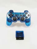 För Sony PS2 Trådlös 2,4 GHz Dubbel Vibrationskontroll Transparent Blå Blue