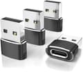 Miniatyrbillede 1 af 2: Elebase USB til USB C-adapter til iPhone 17 4-pak, USB-C hun til A han bilopladeradapter, Type C-konverter Apple 17e 16 Pro Max 15 14 Black