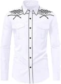 Herrskjorta med knappar, lång ärm, broderad, vit 1, storlek M White 1 M