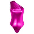 Dame Metallisk Flytende One Piece Bodysuit One Shoulder Leotard Topp Rose M