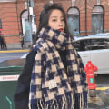 Miniatyrbild 4 av 4: 2023 Vinter Cashmere Tjock Rutad Scarf Kvinnor Män Lyx Lång Mjuk Varm Hals Tjock Ensfärgad Sjalar Presenter Höst Utomhus blå