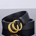 Miniatyrbild 2 av 4: Double-sided leather belt for men GG fashion tie-in smooth buckle belt for young students Internet Red Douyin CC Buckle Belt