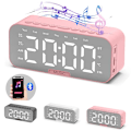 Miniatyrbild 1 av 4: Bluetooth Speaker with Large LED Mirror Screen Digital Alarm Clock with FM Radio Phone Holder Temperature For Bedroom Office