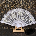 Miniatyrbild 4 av 4: Retro fan lace dancing Lolita black female folding fan photo props summer net red jk portable