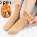 Miniatyrbild 1 av 4: 5 Pairs Of Women's Winter Thickened Warm Socks Set With Thickened Velvet Solid Wool Socks To Keep Out Cold And Snow Socks