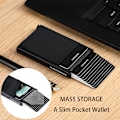 Miniatyrbild 1 av 4: Slim Aluminum Wallet with Elasticity Back Pouch ID Credit Card Holder Mini RFID Wallet Automatic Pop Up Bank Card Case Men Purse