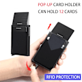 Miniatyrbild 2 av 4: Slim Aluminum Wallet with Elasticity Back Pouch ID Credit Card Holder Mini RFID Wallet Automatic Pop Up Bank Card Case Men Purse