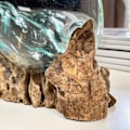 Miniatyrbild 4 av 4: Molten Glass Jar Teak Root Stand with Lid Wood Decorative Bowl Rustic Ornament