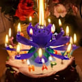 Miniatyrbild 1 av 4: Lotus Candle Solid Paraffin Colorful Flower Shape Flat Bottom Rotating Electronic Candle Birthday Cake Music Candles Party
