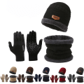 Miniatyrbild 1 av 4: Winter Beanie Hat for Men Knitted Hat Winter Cap Beanie Women Thick Wool Neck Scarf Cap Balaclava Mask Bonnet Hats Set