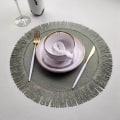 Miniatyrbild 4 av 4: 1Pcs Jute Linen Placemat Simple Fringe Round Shape Table Mat Heat Insulation Non-slip Coaster Mat