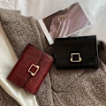 Miniatyrbild 2 av 4: New Small Wallet Women Short Pure Color Simple Pattern Three-fold Student Buckle Large-capacity Coin Purse Women