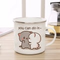 Miniatyrbild 3 av 4: New Peach and Goma cat Enamel cup Coffee tea Mug cute animal Breakfast Dessert milk water cup couple gift