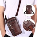 Miniatyrbild 9 av 11: Herr Äkta Läder Mode Telefonficka Bältesväska Midjeväska Crossbody Pack Y black One-size