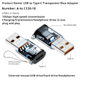 Miniatyrbild 6 av 11: 120W USB 3.2 till Typ C Adapter USB Hona till Typ C Hane Snabbladdning Adad M9Y9 transparent 1pcs
