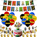 Miniatyrbillede 1 af 5: Børnefødselsdagsdekorationer Balloner Banner Kagepynt Blå Gul Grön Svart Röd Ninjago