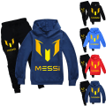Miniatyrbild 2 av 3: Barn Pojk Flicka Messi Fotboll Fotboll Hoodies Tracksuit Set Sweatshirt Toppar Byxor Black 160cm