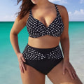 Miniatyrbild 1 av 3: Högmidjad prickig bh-bikiniuppsättning för kvinnor, baddräkt Black 5XL