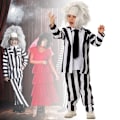 Pikkukuva 2 / 5: Hauska Beetlejuice-lastenpuku, mustavalkoraidallinen takkipuku, sopii elokuvaroolileikkeihin, aavepukeutumiseen ja Halloweeniin M