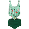Miniatyrbillede 1 af 2: Dame Flæse Crop Top Bikini Sæt Højtaljet Badedragt Badetøj Light Green Dinosaur L