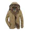 Miniatyrbillede 1 af 2: Herre Vinter Plus Bomuld Mellemlang Vinterfrakke Varm Hætte Løs Casual Jakke Khaki 4XL
