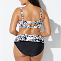 Miniatyrbillede 3 af 4: Plus Size Dame Sort Hvid Blomstret Bikini Sæt Badetøj Badedragt Black & White 2XL