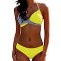 Pikkukuva 1 / 2: Naisten väripalikkainen rintaliivibikinisetti brasilialainen uimapuku Light Grey + Yellow XL