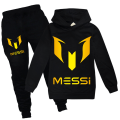 Miniatyrbild 1 av 3: Barn Pojk Flicka Messi Fotboll Fotboll Hoodies Tracksuit Set Sweatshirt Toppar Byxor Black 160cm