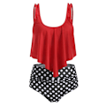 Miniatyrbillede 1 af 2: Dame Flæse Crop Top Bikini Sæt Højtaljet Badedragt Badetøj Red+Dots M