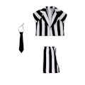Pikkukuva 4 / 5: Hauska Beetlejuice-lastenpuku, mustavalkoraidallinen takkipuku, sopii elokuvaroolileikkeihin, aavepukeutumiseen ja Halloweeniin M