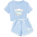 Miniatyrbild 1 av 3: Barn Sanrio Cinnamoroll Tryckt Träningsoverall Set Kortärmad T-shirt + Shorts Outfit Light blue 150cm