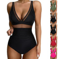 Miniatyrbild 4 av 5: Kvinnors Vadderad Monokini Magkontroll Baddräkt Bikini Baddräkt Sommar Black+Leopard 2XL