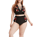 Miniatyrbild 1 av 5: Plus Size Damkläder Högmidjad Baddräkt Ros Bikini Set Baddräkt Black XL